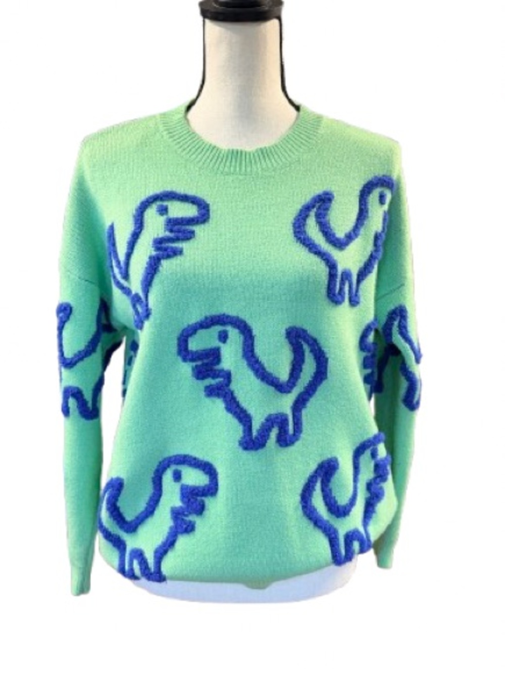 Dreamers by Debut Dinosaur Sweater Small Green Blue Oversized Novelty
